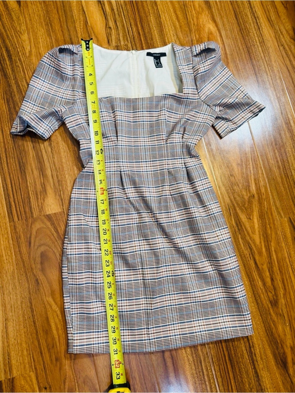Forever 21 Plaid Square-Neck Mini Dress - Brown & Cream - Size S - Picture 13 of 13